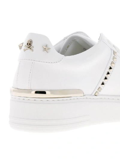Shop Philipp Plein Sneakers In Leather With Studs And Logo In White