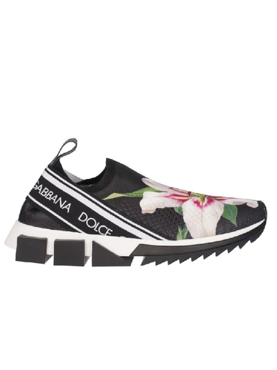 Shop Dolce & Gabbana Floral Slip-on Sneakers In Black