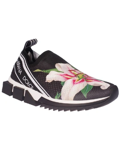 Shop Dolce & Gabbana Floral Slip-on Sneakers In Black