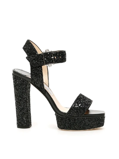 Shop Jimmy Choo Glitter Maie 125 Sandals In Black (black)