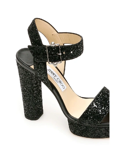Shop Jimmy Choo Glitter Maie 125 Sandals In Black (black)