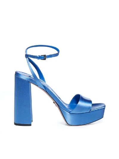 Shop Prada Platform Leather And Satin Sandals In Denim