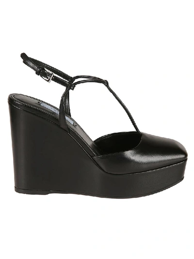 Shop Prada Classic Wedge Sandals In Black