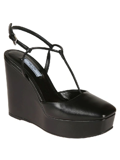 Shop Prada Classic Wedge Sandals In Black