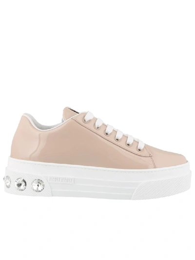 Shop Miu Miu Leather Sneakers In Powder