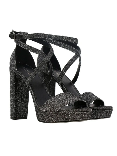Shop Michael Michael Kors Heeled Sandals Charlize Platform  Sandals In Glitter Fabric In Black