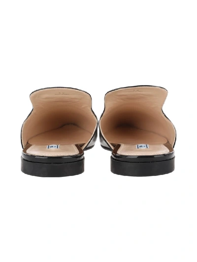 Shop Prada Flat Leather Mules With Logo In Black