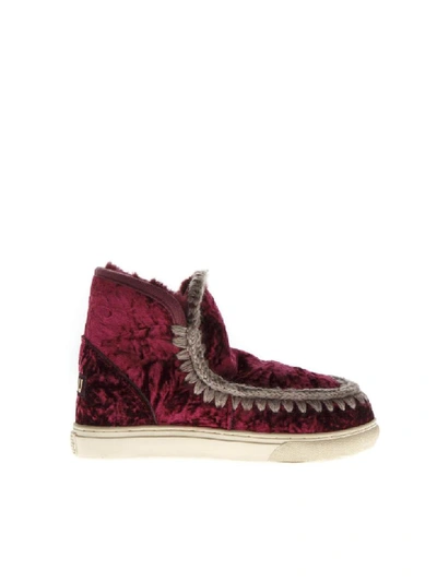 Shop Mou Eskimo Burgundi Wool & Velvet Sneakers Boots