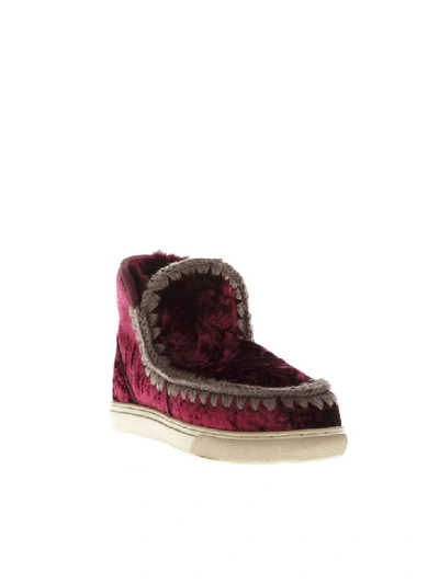 Shop Mou Eskimo Burgundi Wool & Velvet Sneakers Boots