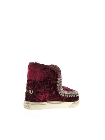 Shop Mou Eskimo Burgundi Wool & Velvet Sneakers Boots
