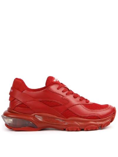 Shop Valentino Red Leather And Mesh Bounce Sneakers