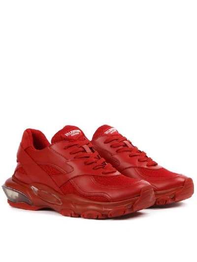 Shop Valentino Red Leather And Mesh Bounce Sneakers