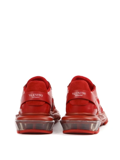 Shop Valentino Red Leather And Mesh Bounce Sneakers