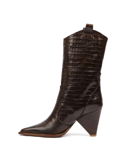 Shop Aldo Castagna Dark Brown Cocodrile Effect Leather