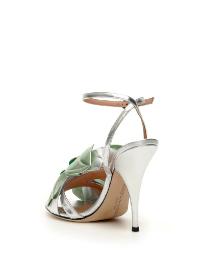 Shop Marco De Vincenzo Laminated Leather Sandals With Flower In Silver (silver)