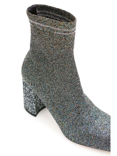 Shop Miu Miu Glitter Sock Booties In Multicolor Cromo (gold)