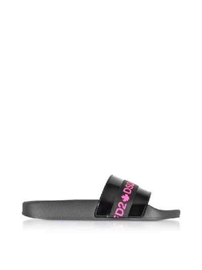 Shop Dsquared2 Black And Neon Pink Tape Womens Flip Flop Pool Sandals