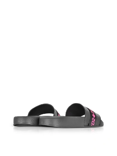 Shop Dsquared2 Black And Neon Pink Tape Womens Flip Flop Pool Sandals