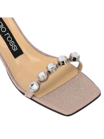 Shop Sergio Rossi Glitter Sandals With Crystals In Powder