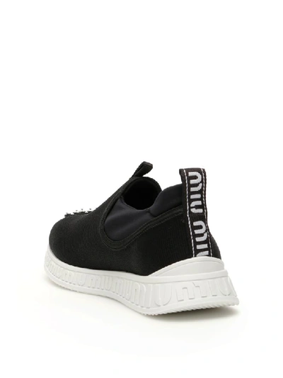 Shop Miu Miu Crystal Stretch Knit Miu Run Sneakers In Nero 1 (black)