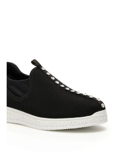 Shop Miu Miu Crystal Stretch Knit Miu Run Sneakers In Nero 1 (black)