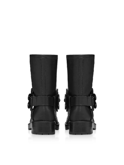 Shop Red Valentino Black Leather Flower Puzzle Biker Boots