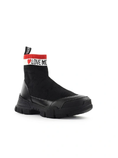 Shop Love Moschino Black Sock-style Sneaker In Nero (black)