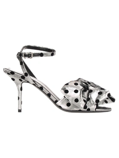 Shop Balenciaga Polka Dot Bow Sandals In Silver