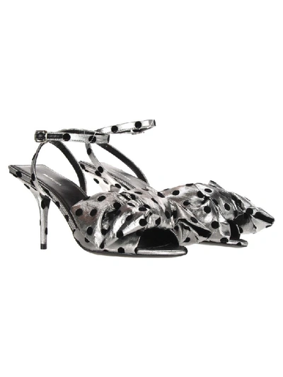 Shop Balenciaga Polka Dot Bow Sandals In Silver