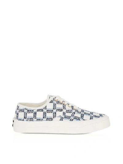 Shop Maison Kitsuné All-over Rectangle Laced Canvas Sneaker In Blue