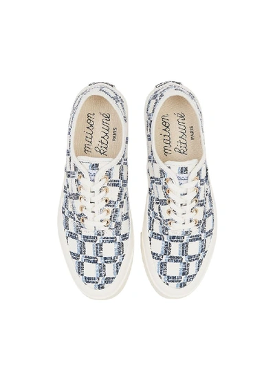 Shop Maison Kitsuné All-over Rectangle Laced Canvas Sneaker In Blue