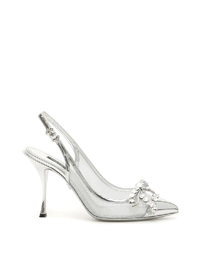 Shop Dolce & Gabbana Crystal Lori Slingbacks In Argento Multicolor (silver)