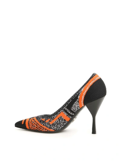 Shop Prada Multicolor Knit Pumps In Nero Aragosta (black)