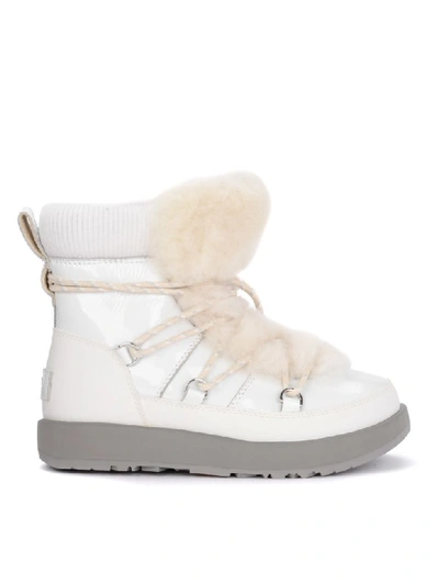 Shop Ugg Highland White Leather, Rubber And Sheepskin Ankle Boots. In Bianco