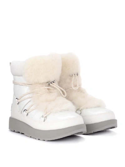 Shop Ugg Highland White Leather, Rubber And Sheepskin Ankle Boots. In Bianco