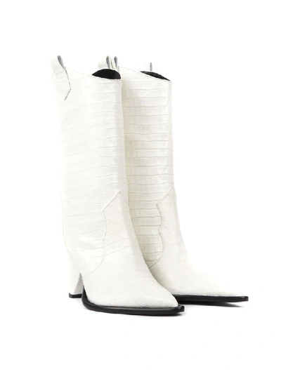 Shop Aldo Castagna White Cocodrile Effect Leather Boots In Bianco