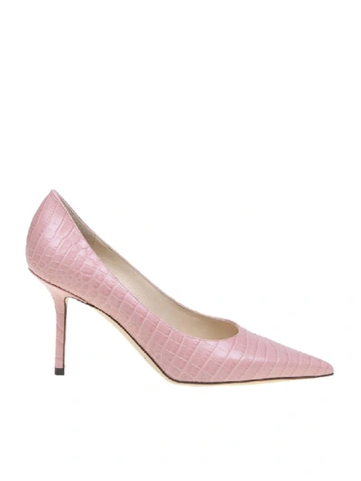 Shop Jimmy Choo Love 85 Leather Decollete With Pink Crocodile Print In Blush