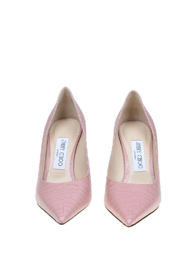 Shop Jimmy Choo Love 85 Leather Decollete With Pink Crocodile Print In Blush