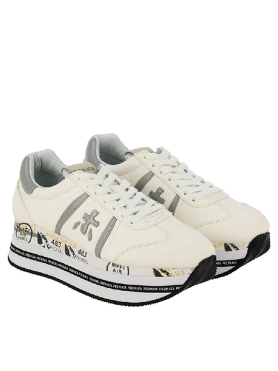 Shop Premiata Leather Sneakers With Maxi Platform Sole In White