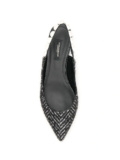 Shop Dolce & Gabbana Bellucci Chevron Slingbacks With Pearls In Bianco Nero (grey)