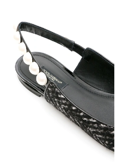 Shop Dolce & Gabbana Bellucci Chevron Slingbacks With Pearls In Bianco Nero (grey)