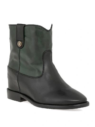 Shop Tommy Hilfiger Leather Boot In Black/green