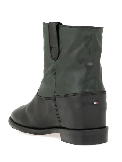 Shop Tommy Hilfiger Leather Boot In Black/green