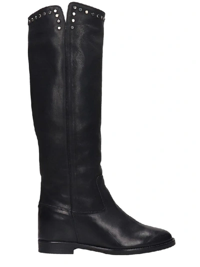 Shop Julie Dee Low Heels Boots In Black Leather