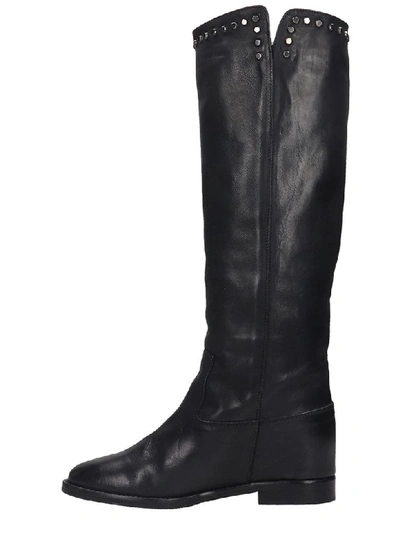 Shop Julie Dee Low Heels Boots In Black Leather