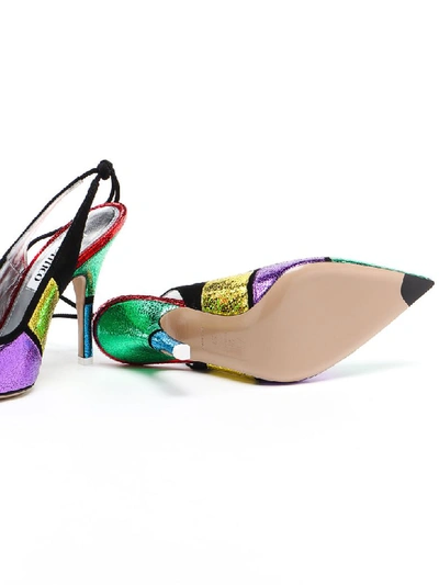 Shop Attico Lame Slingback In Black/multi