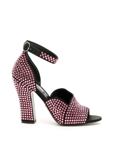 Shop Prada Crystal Satin Sandals In Rosa (black)