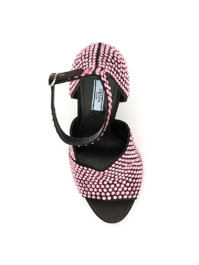 Shop Prada Crystal Satin Sandals In Rosa (black)