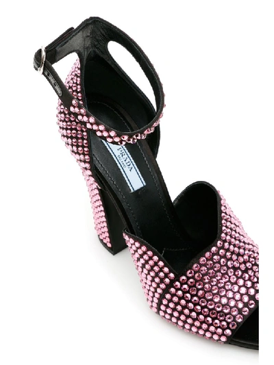 Shop Prada Crystal Satin Sandals In Rosa (black)