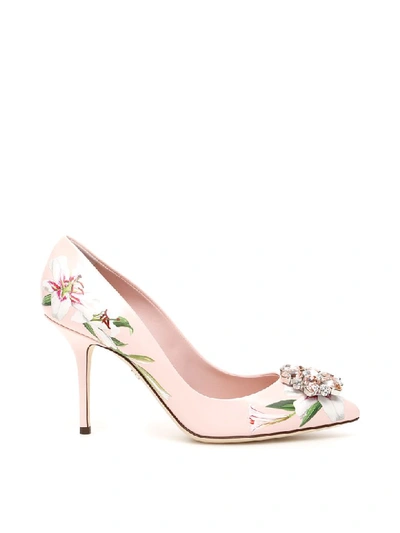 Shop Dolce & Gabbana Bellucci Pumps With Lily Print In Gigli Fdo Rosa (pink)